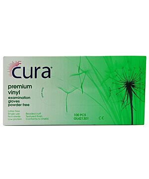 Cura Premium Vinyl Powder free Examination Gloves - Pack of 100