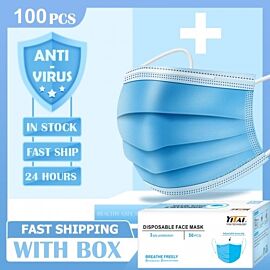 3 Ply Disposable Face Masks - Pack of 100 Pcs