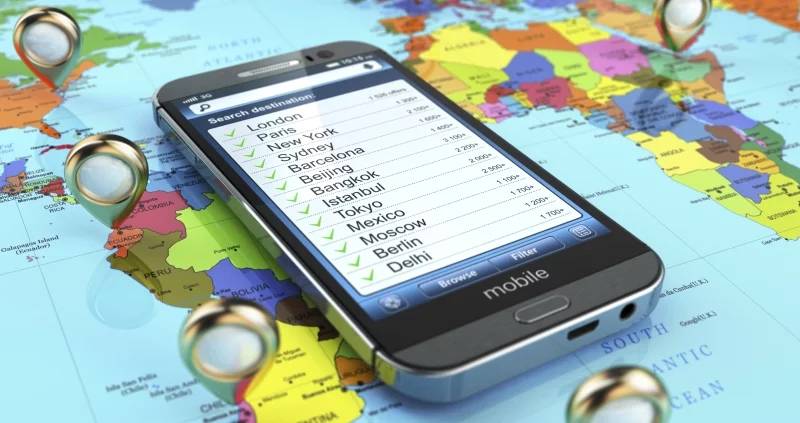 Smartphone listing numerous countries